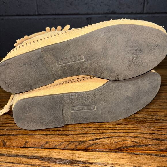 Minnetonka Womens 8 Tan Suede Fringe Moccasin Boots Ankle Booties Zip Soft Sole - Picture 5 of 7